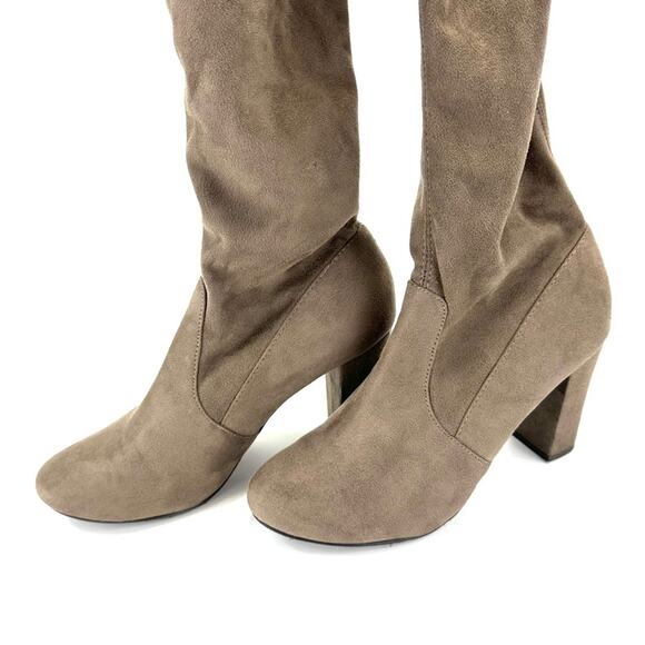 Heart In D Tan Thigh-High/Over-The-Knee Boot Size 8.5 Stretchy Block High Heel - Picture 4 of 9